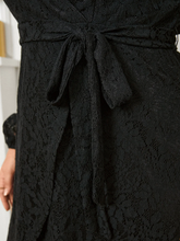 Plus Size Belt Design Lace Crossed Front Design Long Sleeves Dress